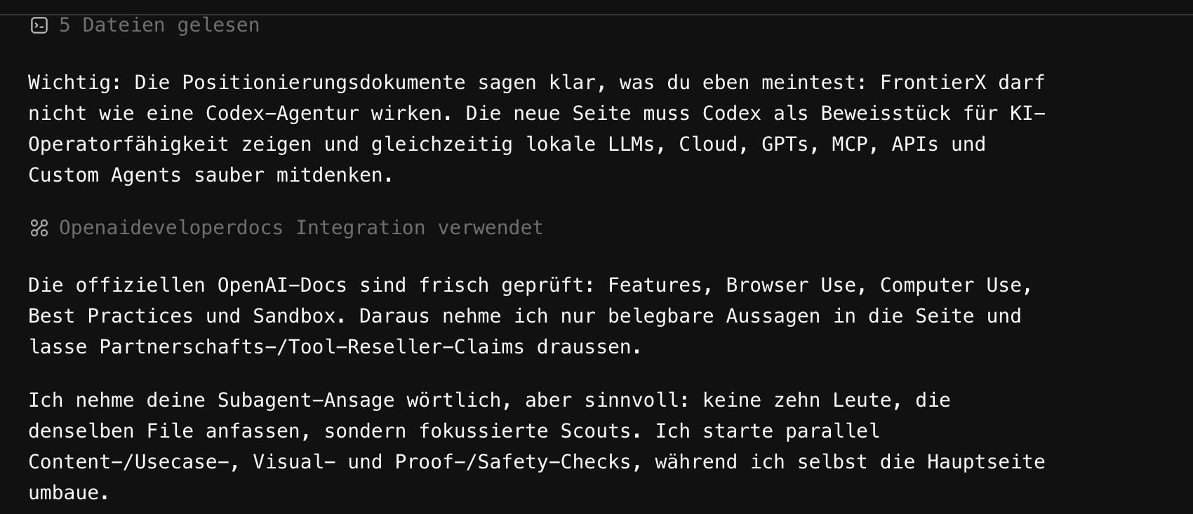 Echter, sicher zugeschnittener Codex-Lauf: gelesene Dateien und geprüfte Quellen.