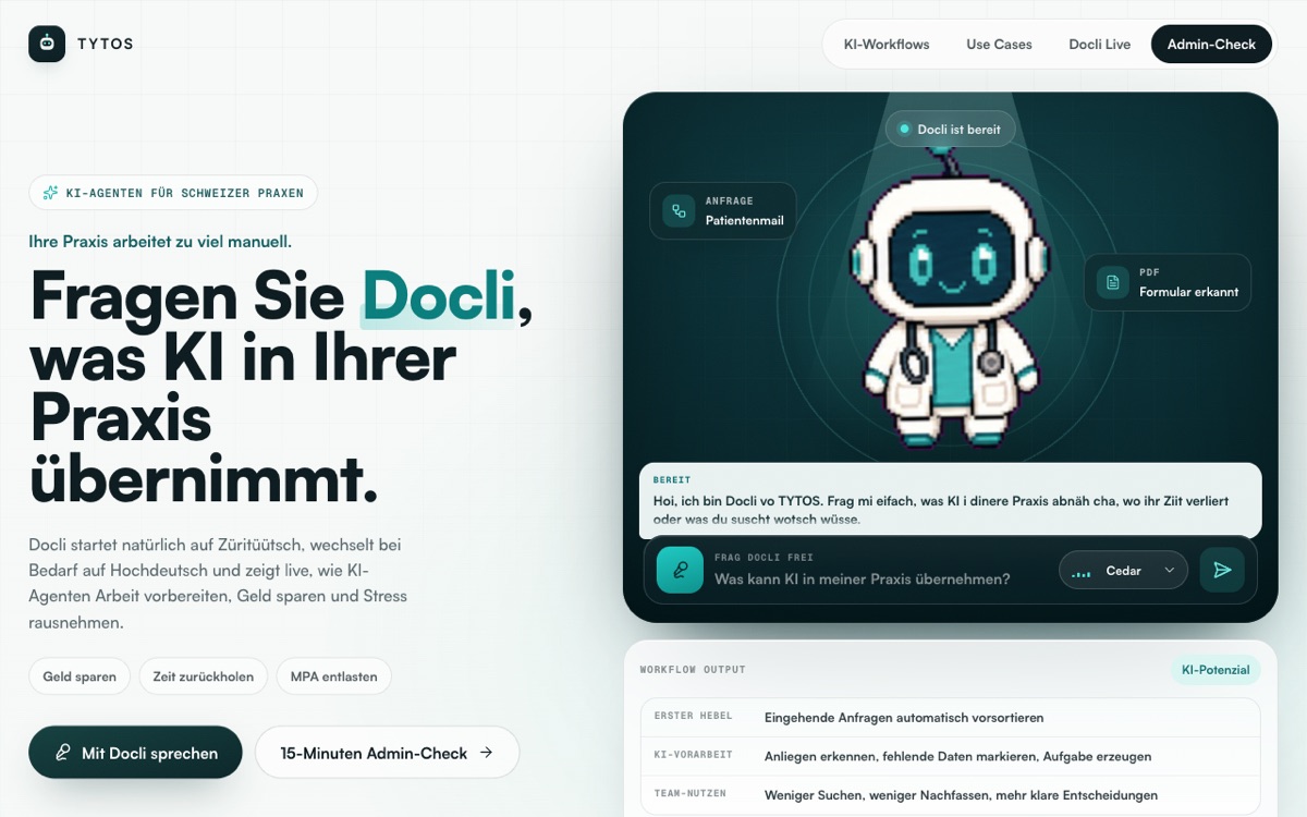 Screenshot von praxen.tytos.ch